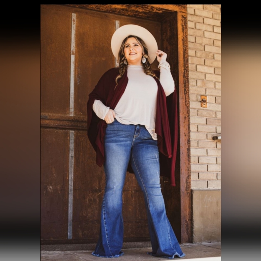 Plus Size Mid Wash Bell Bottoms w/Inserts